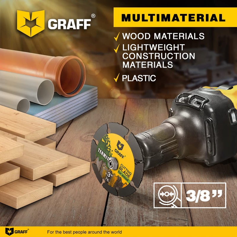GRAFF 3 Inch Cut Off Wheel for Wood, Laminate, Plastic - Wood Cutting Disc for Die Grinder 3/8" Arbor - Tungsten Carbide - GRAFF Termit 76 mm - Image 2