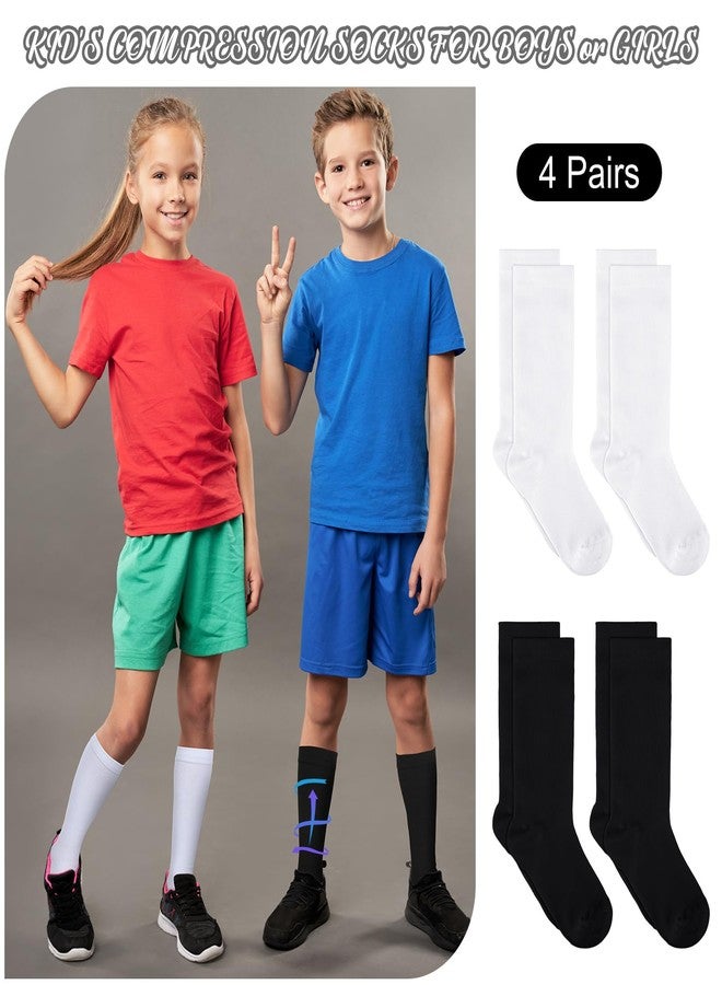 Tisancy 4 Pairs Kids Compression Socks 15-20 mmHg Knee Length Compression Stockings Travel Socks for Kids Childrens(Solid Style,Black, White) - Image 3