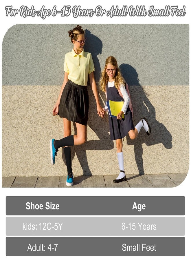 Tisancy 4 Pairs Kids Compression Socks 15-20 mmHg Knee Length Compression Stockings Travel Socks for Kids Childrens(Solid Style,Black, White) - Image 2