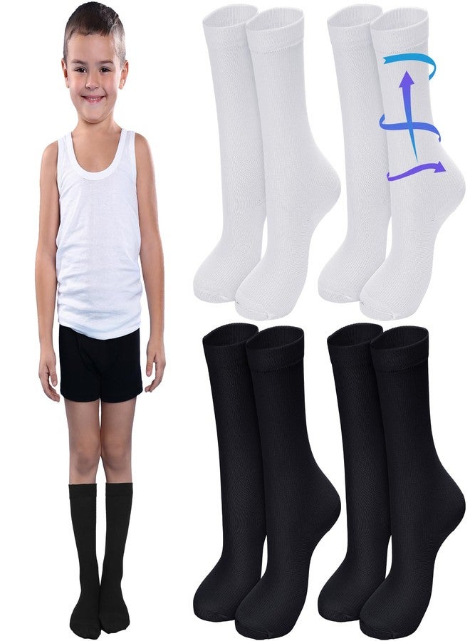 Tisancy 4 Pairs Kids Compression Socks 15-20 mmHg Knee Length Compression Stockings Travel Socks for Kids Childrens(Solid Style,Black, White) - Image 1