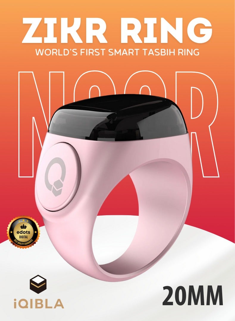 iQIBLA Zikr Ring Noor | 20MM Prayer Ring, Tasbih Counter & Islamic Reminder | Waterproof Wearable Technology | Pink