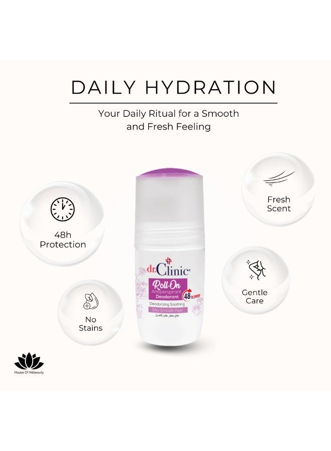 dr.Clinic Roll-On Antiperspirant Deodorant | 48-Hour Protectio, Silky Smooth Feel, Deodorant for Men & Women - Lavander Scent - 75 ml - Image 2