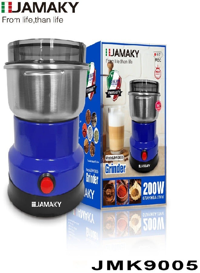Jamaky Italy آلة طحن التوابل متعددة الوظائف بقوة 200 وات بتقنية إيطالية - JMK9005 - تتميز بمظهر جميل ووزن خفيف وحرية الحركة؛ تشغيل بسيط، بدون اهتزاز، ضوضاء منخفضة وسلامة كهربائية  - Image 1
