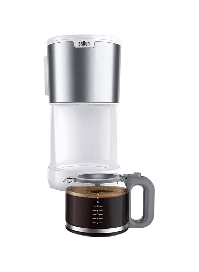 BRAUN Household PurShine KF1500 WH, Filter Coffee Machine with Glass Carafe for up to 10 Cups, OptiBrew System, Automatic Shutdown, 1000 Watts 10 cu.ft 1000 W KF1500 WH white - Image 3