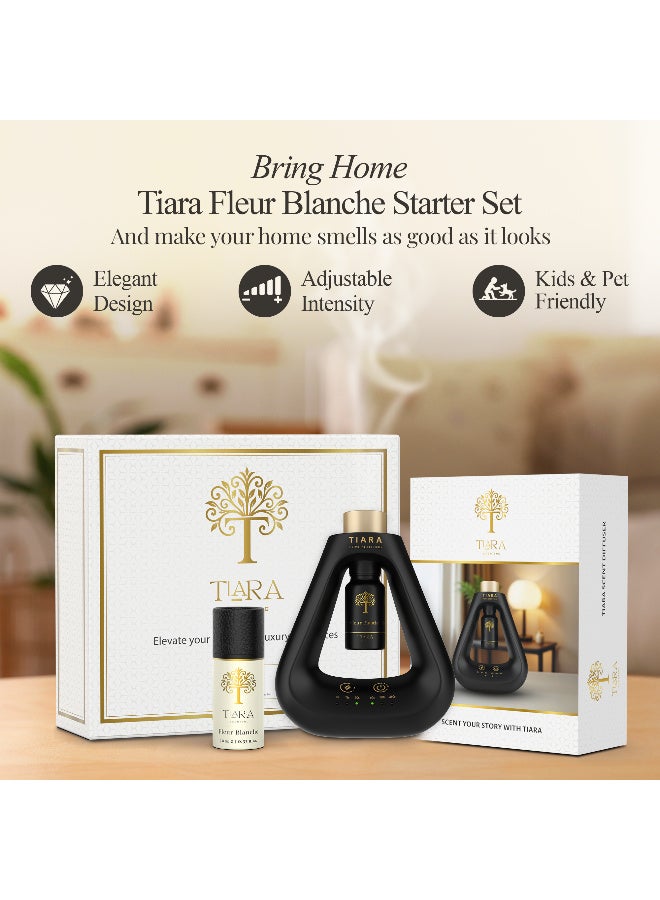 تيارا سنطين مجموعة تيارا فلور بلانش للمبتدئين، موزع عطر أسود غير لامع مع كبسولة عطر فلور بلانش، موزع لاسلكي، بدون ماء، بدون حرارة، شدة قابلة للتعديل، مناسب للأطفال والحيوانات الأليفة، عطر منزلي فاخر - Image 2