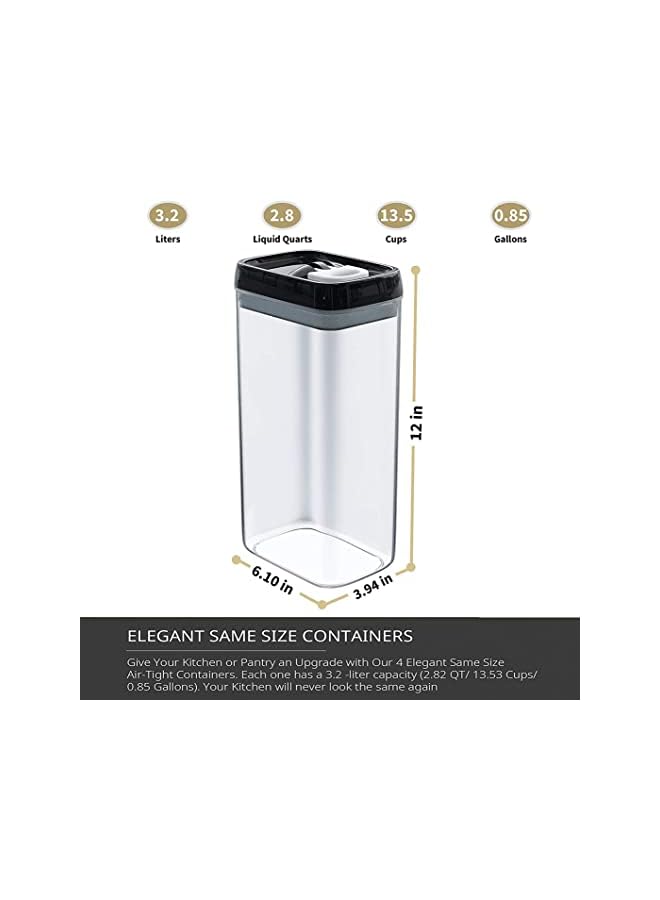 IAF Food Storage Containers with Lids,ANTOLE 3.2L Set of 4 Large Airtight Plastic Kitchen and Pantry Organization Canisters for Cereal,Rice,Pasta,Flour and Sugar Containers (3.2L-Black) - Image 3