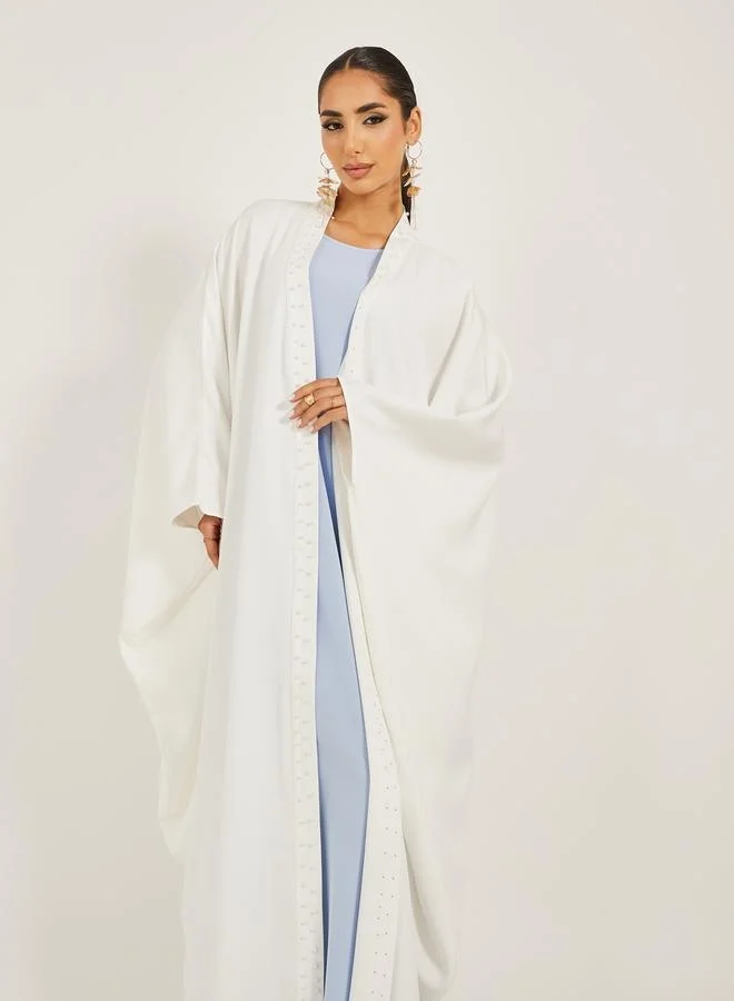 Styli Faux Pearl Embellished Batwing Sleeve Abaya