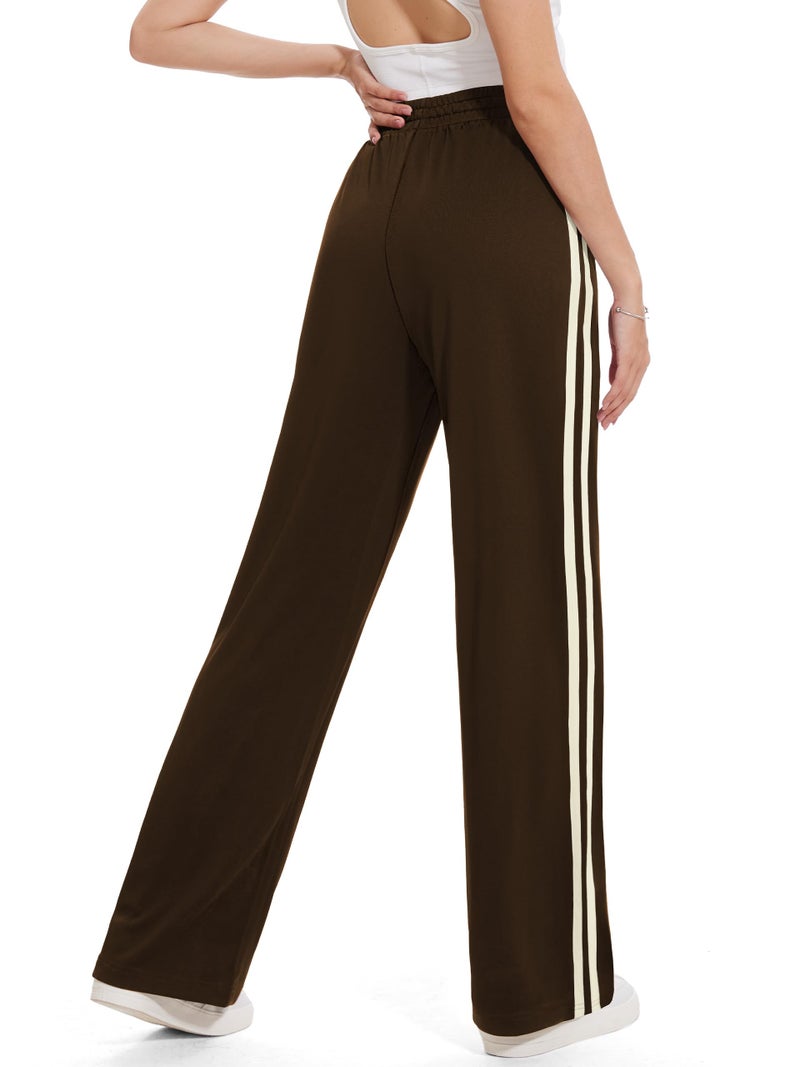 Tapata Tall Womens 34" Inseam Track Pants Relaxed Fit Striped Workout Sweatpants Baggy Trousers with Zipper Pockets, Brown, M - Image 2