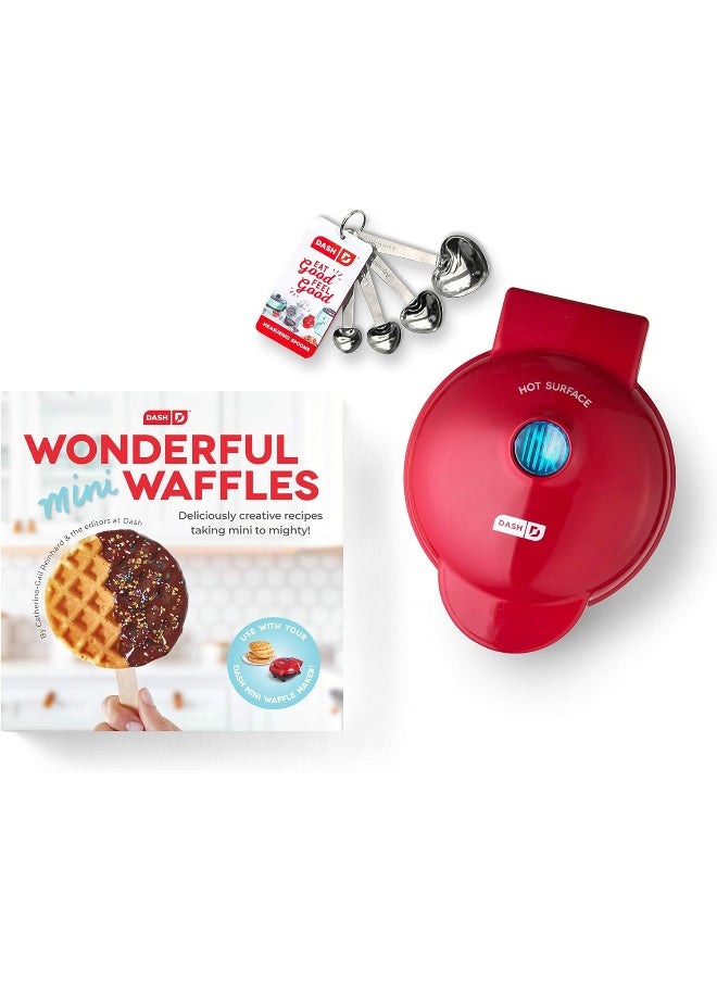 Dash DMWGS001RD Machine for Individual, Paninis, Hash Browns,  other Mini waffle maker, 4 inch, Red Gift Set  - Image 1