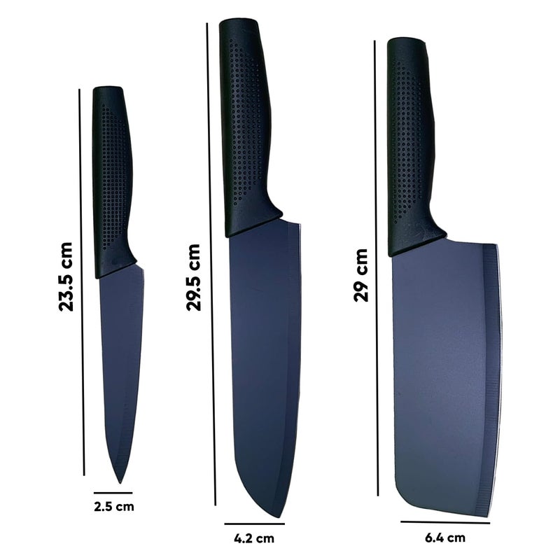 pepplo Professional Butcher Cleaver StainlessSteel Blades Stylish Knife High Carbon Steel Knife Butcher Knife Set Set of 3 - Image 2