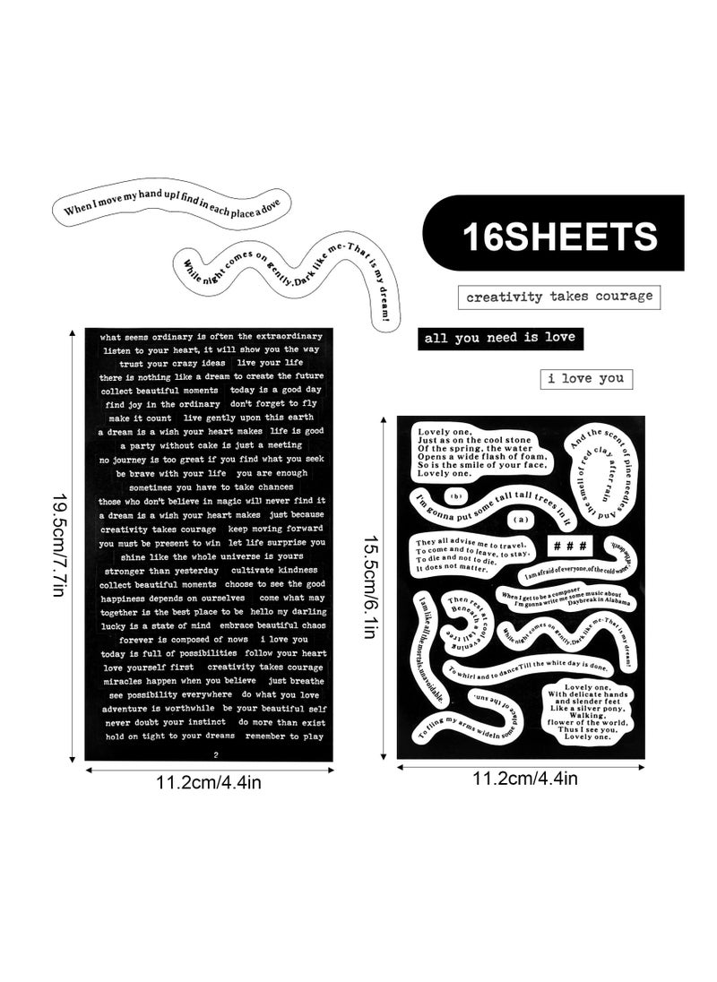 null - 16 Sheets of Vintage Inspirational Quote Stickers - Black and White Word Stickers for Journaling and Scrapbooking - Perfect for Adding Nice Phrases to Your Creative Projects. - Image 1