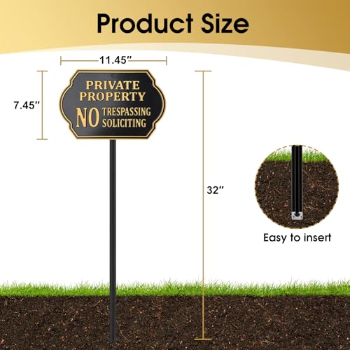 HYF DESIGN No Soliciting Sign for House, Private Property No Trespassing Sign with 32" Lawn Stake, 11x7 Inch Heavy-Duty Aluminum Metal Plaque, Weatherproof Yard & Outdoor Security Sign​(A601) - Image 3