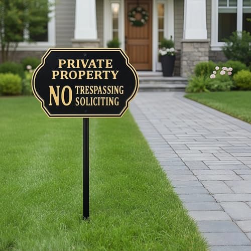 HYF DESIGN No Soliciting Sign for House, Private Property No Trespassing Sign with 32" Lawn Stake, 11x7 Inch Heavy-Duty Aluminum Metal Plaque, Weatherproof Yard & Outdoor Security Sign​(A601) - Image 5