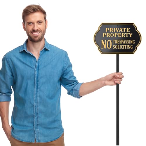 HYF DESIGN No Soliciting Sign for House, Private Property No Trespassing Sign with 32" Lawn Stake, 11x7 Inch Heavy-Duty Aluminum Metal Plaque, Weatherproof Yard & Outdoor Security Sign​(A601) - Image 2