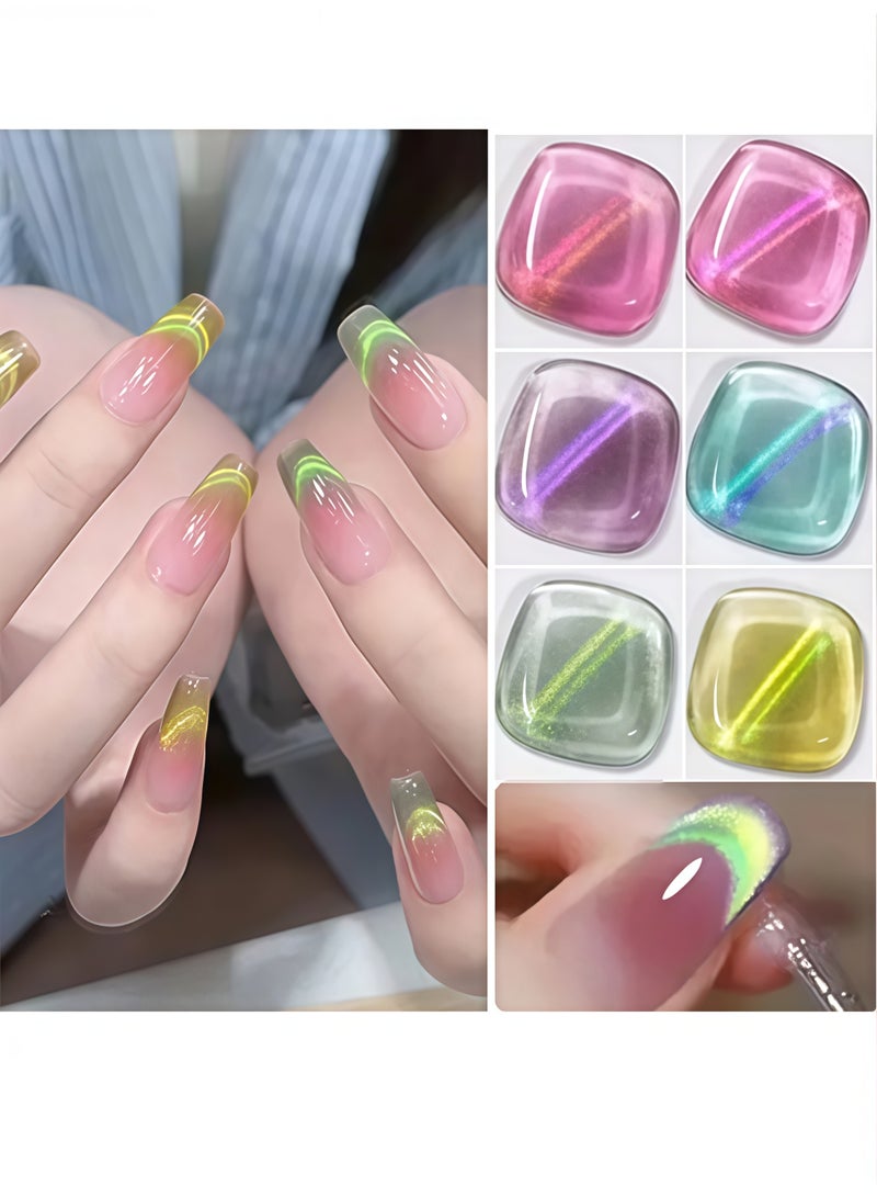 VOKY 6 Colors Cat Eye Gel Nail Polish Set Magnetic Nail Polish Set Holographic Glitter 9D Galaxy Series Cat Eye Gel Polish Set with 1 Magnet Stick for Home DIY Soak Off UV LED - Image 4