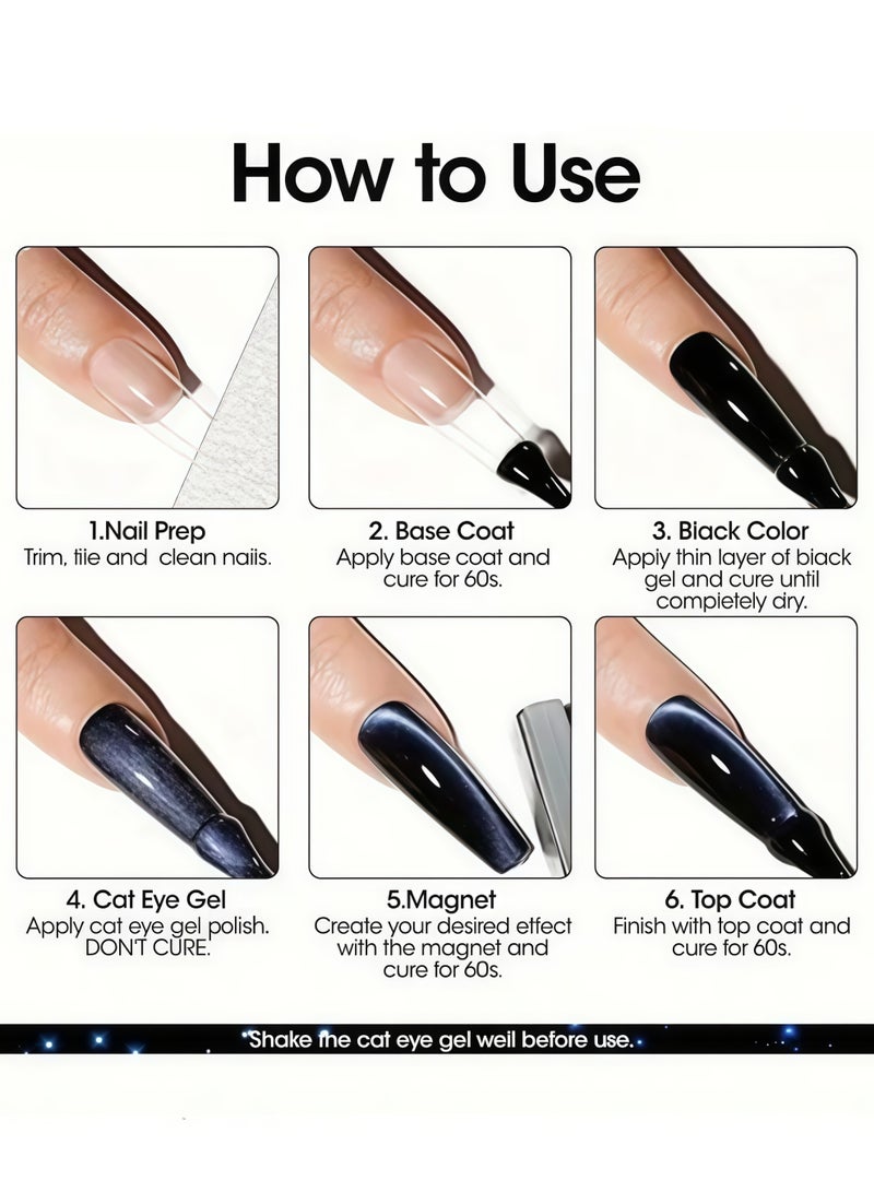 VOKY 6 Colors Cat Eye Gel Nail Polish Set Magnetic Nail Polish Set Holographic Glitter 9D Galaxy Series Cat Eye Gel Polish Set with 1 Magnet Stick for Home DIY Soak Off UV LED - Image 5