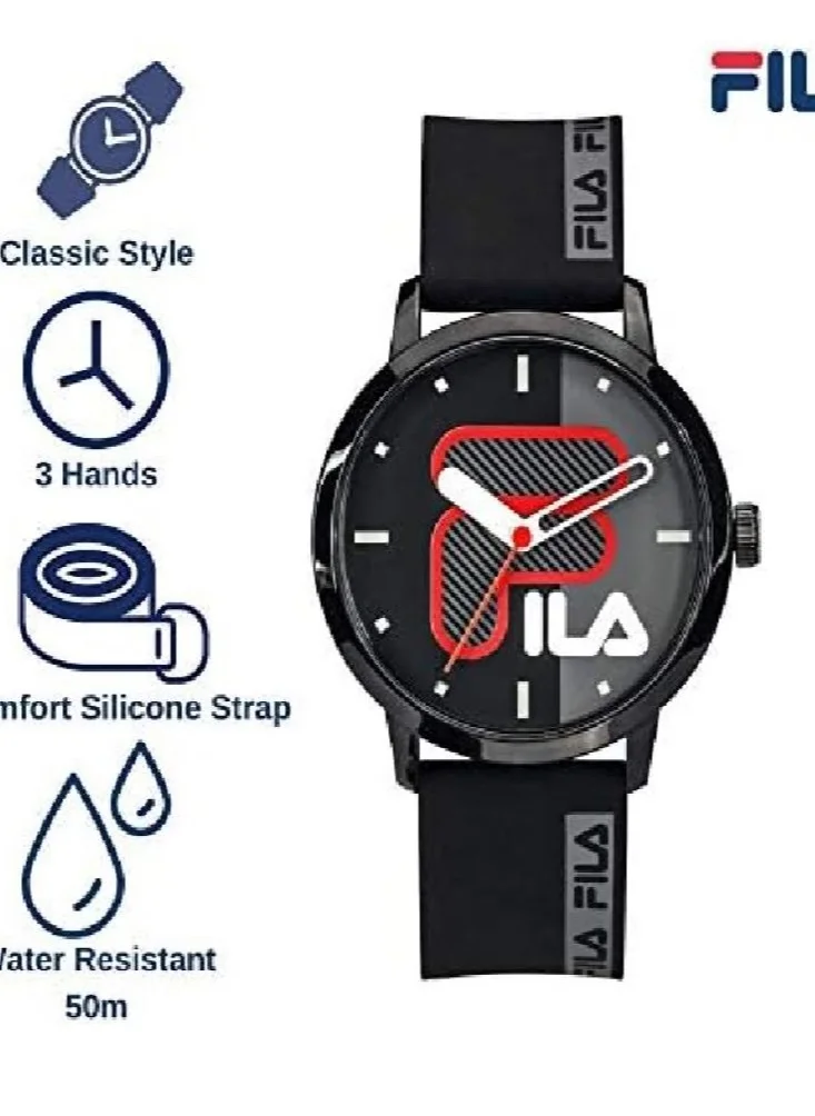 فيلا FILA ADULT UNISEX ANALOGUE WATCH PLASTIC CASE BLACK SILICONE STRAP, 38-326-002