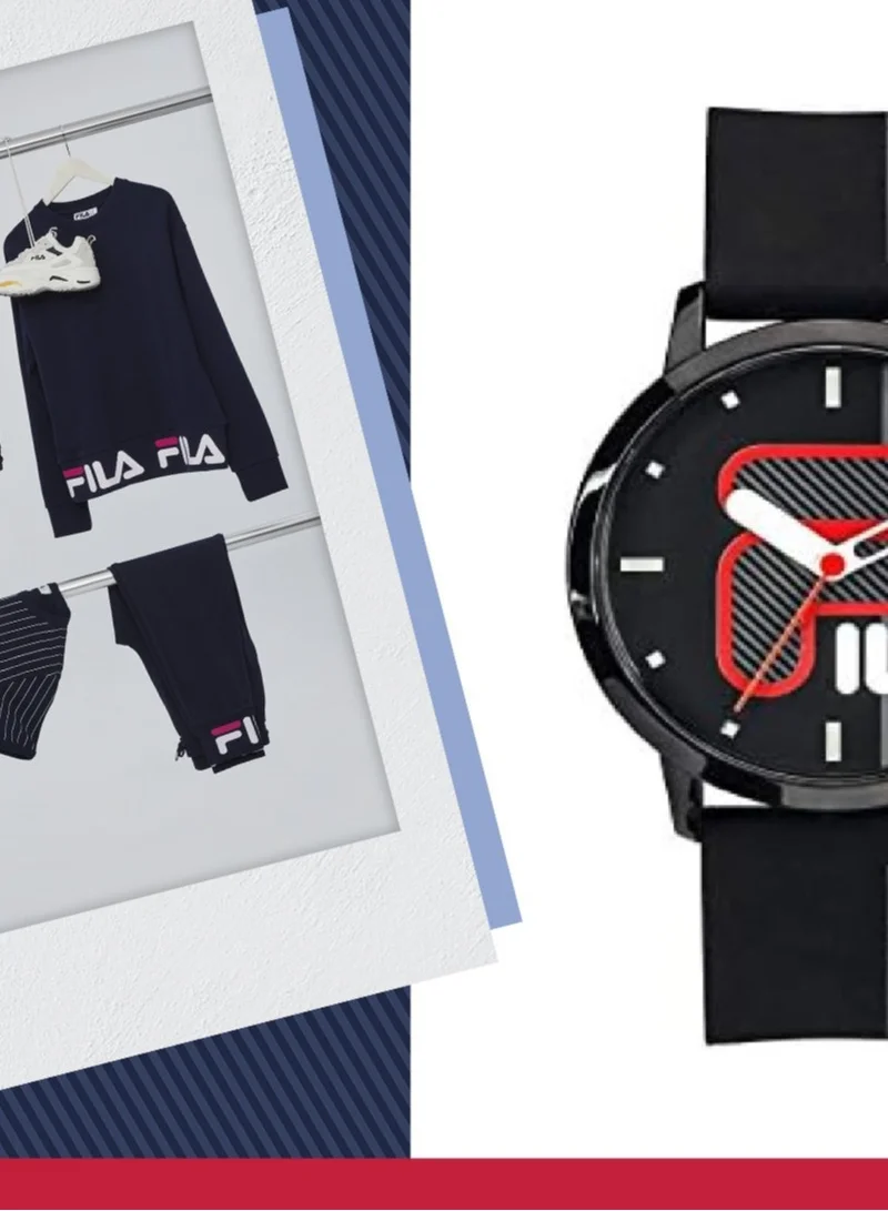 FILA FILA ADULT UNISEX ANALOGUE WATCH PLASTIC CASE BLACK SILICONE STRAP, 38-326-002