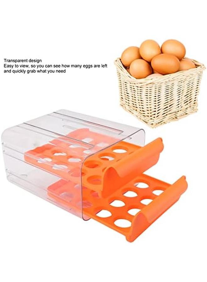 Egg Holder For Fridge Double Layer 32 Egg Container With Drawer Design Transparent Egg Storage Box For Refrigerator Orange  - Image 2