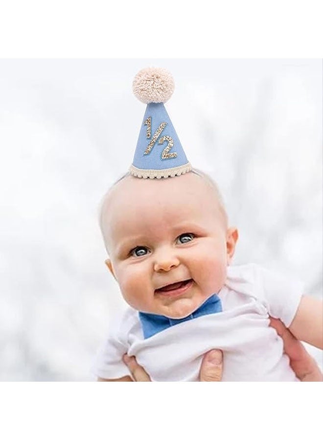 قبعة نصف عيد ميلاد - قبعة مخروطية لنصف عيد ميلاد الطفل، زينة ستة أشهر، طقم قبعة حفلات للبنات/الأولاد - Image 5