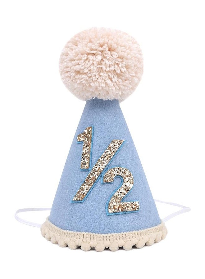 قبعة نصف عيد ميلاد - قبعة مخروطية لنصف عيد ميلاد الطفل، زينة ستة أشهر، طقم قبعة حفلات للبنات/الأولاد - Image 1