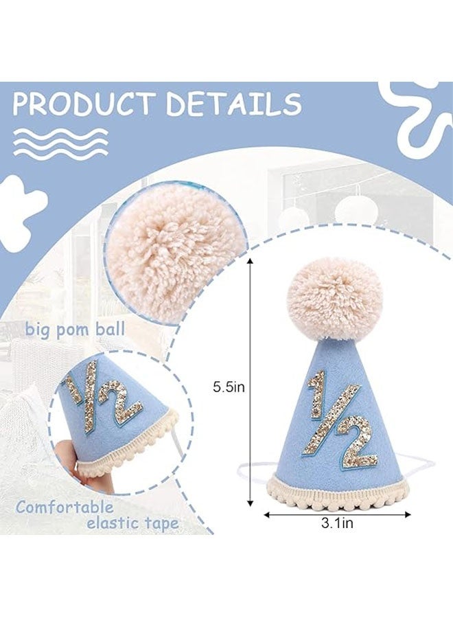 قبعة نصف عيد ميلاد - قبعة مخروطية لنصف عيد ميلاد الطفل، زينة ستة أشهر، طقم قبعة حفلات للبنات/الأولاد - Image 2
