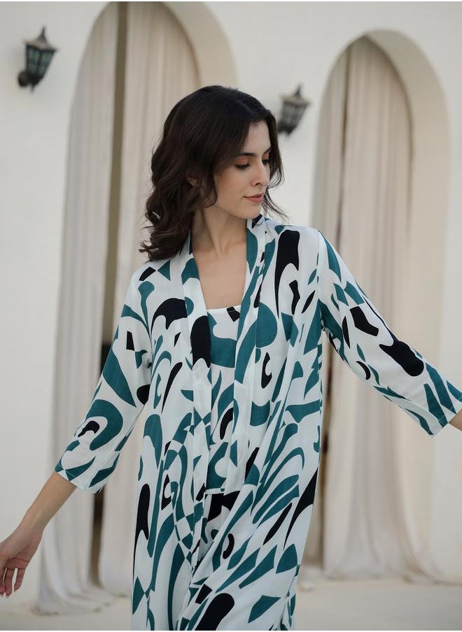 sanskrutihomes Printed Top with Robe and Pyjama Set by Styli  - Image 5