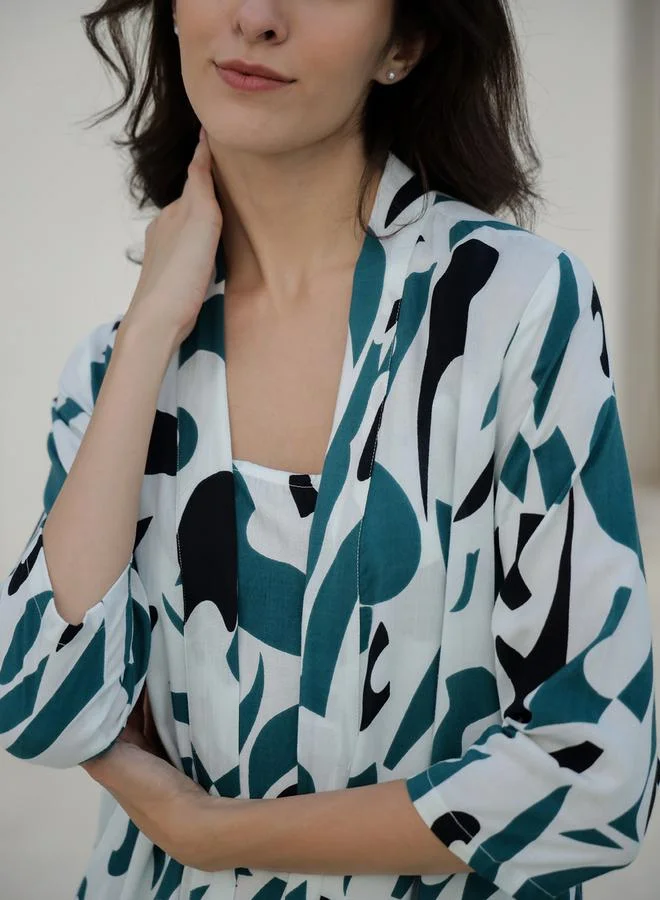 sanskrutihomes Printed Top with Robe and Pyjama Set by Styli