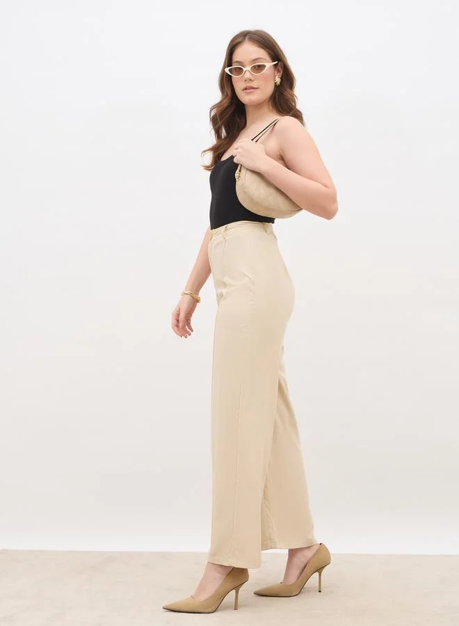 Styli Styli Solid Tailored Wide Leg Pants with Pintuck Detail