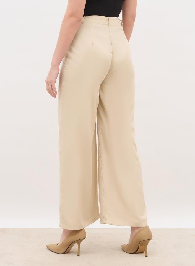 ستايلي بنطال واسع مفصل سادة بطيات أمامية - Image 5