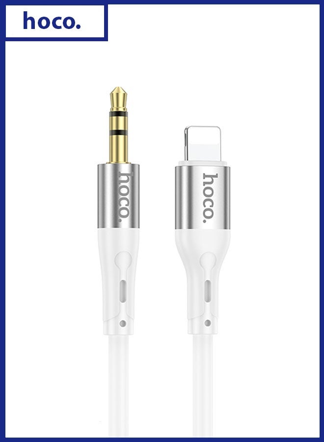 hoco. UPA22 iP Silicone Digital Audio Conversion Cable (White) – 1m Lightning‑to‑3.5mm Hi‑Fi Audio Adapter, Tangle‑Free Eco Silicone Braid, Durable Alloy Connectors  - Image 1