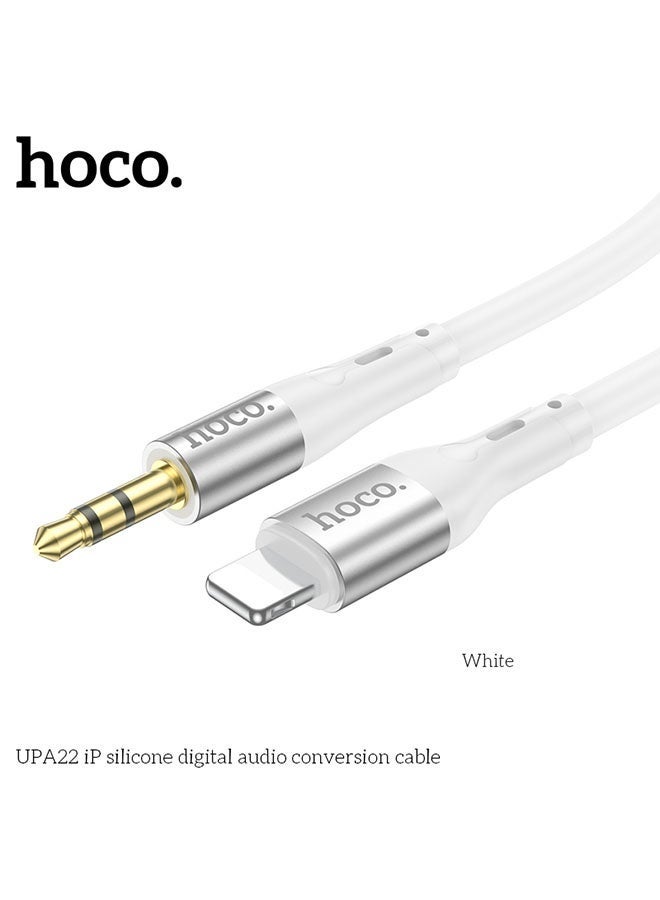 hoco. UPA22 iP Silicone Digital Audio Conversion Cable (White) – 1m Lightning‑to‑3.5mm Hi‑Fi Audio Adapter, Tangle‑Free Eco Silicone Braid, Durable Alloy Connectors  - Image 2