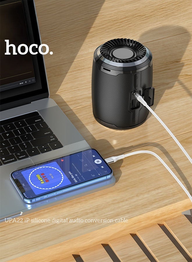 hoco. UPA22 iP Silicone Digital Audio Conversion Cable (White) – 1m Lightning‑to‑3.5mm Hi‑Fi Audio Adapter, Tangle‑Free Eco Silicone Braid, Durable Alloy Connectors  - Image 4