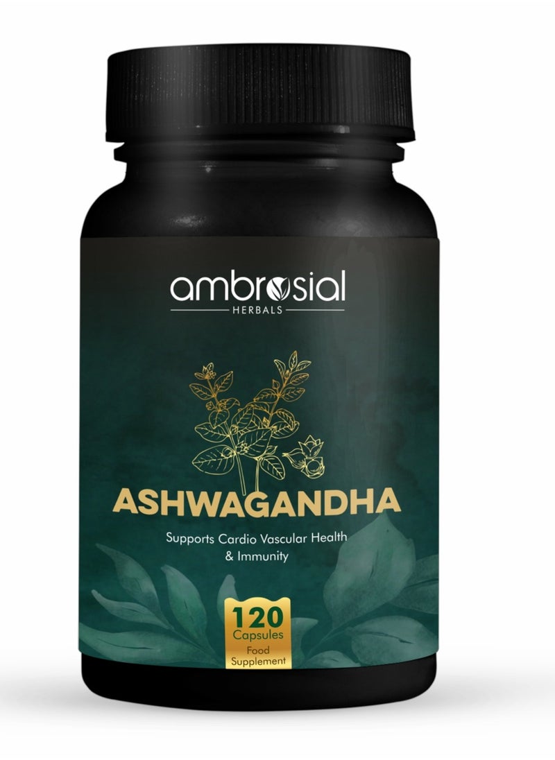 أمبروسيال - Ambrosial اشواغاندا كبسولات 500mg لكل كبسولة عالية القوة اشواغاندا الجذر مسحوق المكملات العشبية مع دعم المناعة غير المعدلة وراثيا وخالية من الغلوتين 120 كبسولة - Image 1
