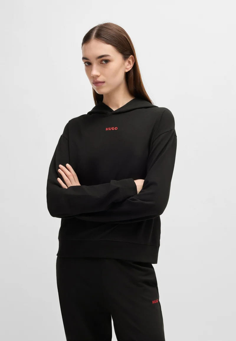 HUGO Relaxed-fit hoodie in stretch jersey with logo print