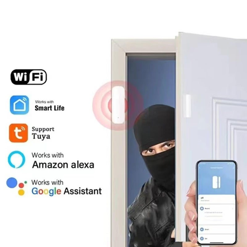 Nan Smart WiFi Door Sensor - 2.4GHz Wireless Magnetic Window and Door Alarm, White - Image 4