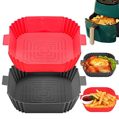 Silicone Air Fryer LinerAir Fryer Accessories Square Air Fryer Liners Reusable2pcs Airfryer Silicone Baking Tray Reusable NonStick Paper Pot Basket Pan Replacement