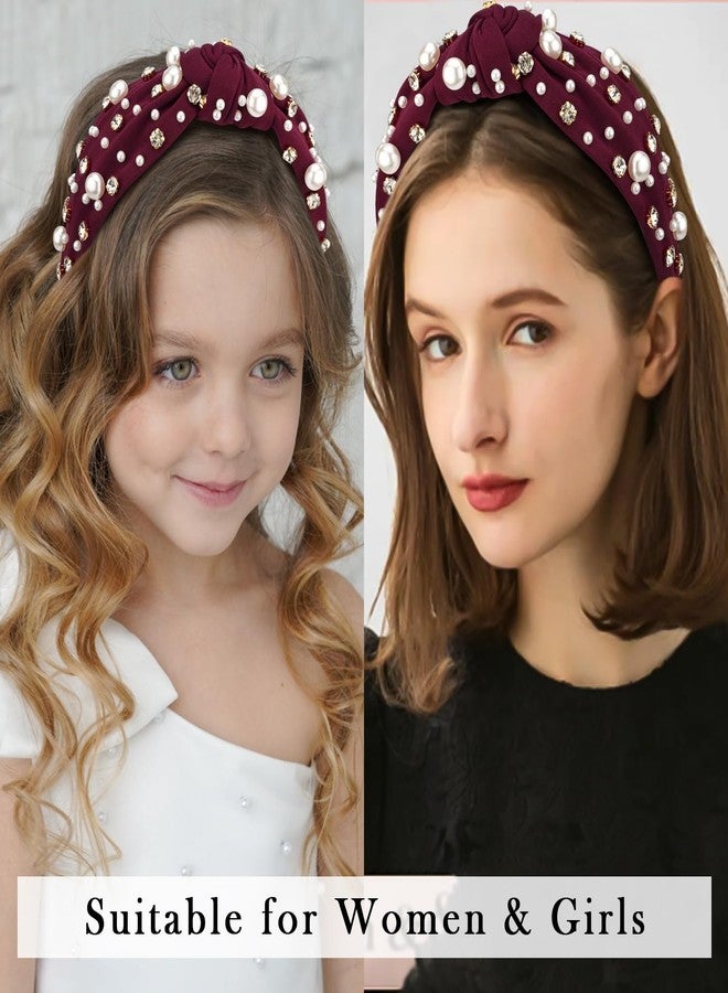 Atoden Pearl Knotted Rhinestone Wide Top Knot Beaded Jeweled Headbands for Women's Hair - Crystal Embellished for Christmas Holiday Gifts - Image 3