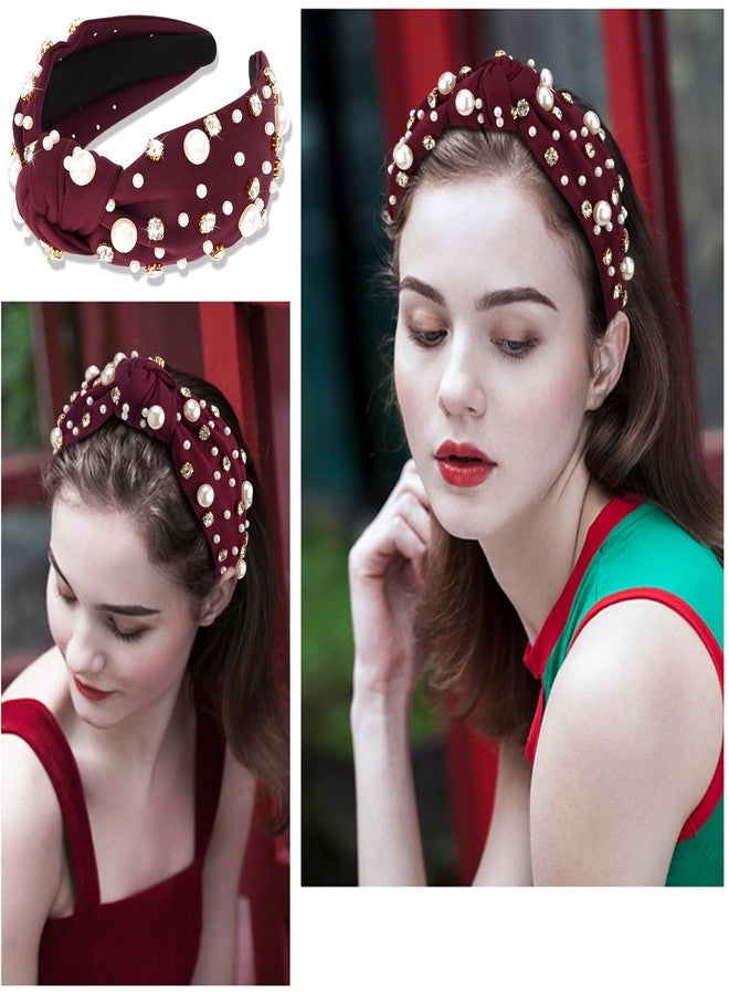 Atoden Pearl Knotted Rhinestone Wide Top Knot Beaded Jeweled Headbands for Women's Hair - Crystal Embellished for Christmas Holiday Gifts - Image 4