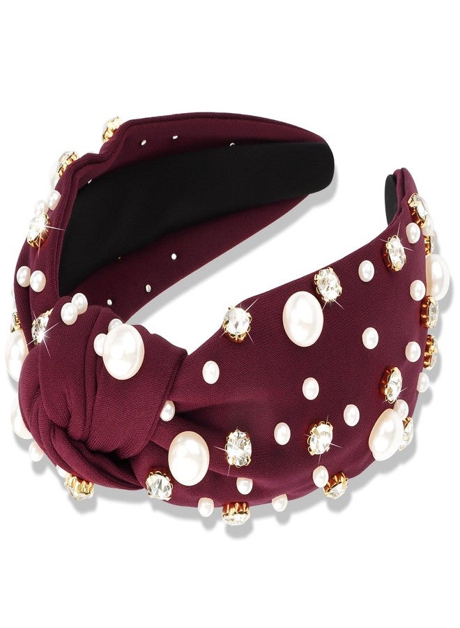 Atoden Pearl Knotted Rhinestone Wide Top Knot Beaded Jeweled Headbands for Women's Hair - Crystal Embellished for Christmas Holiday Gifts - Image 1