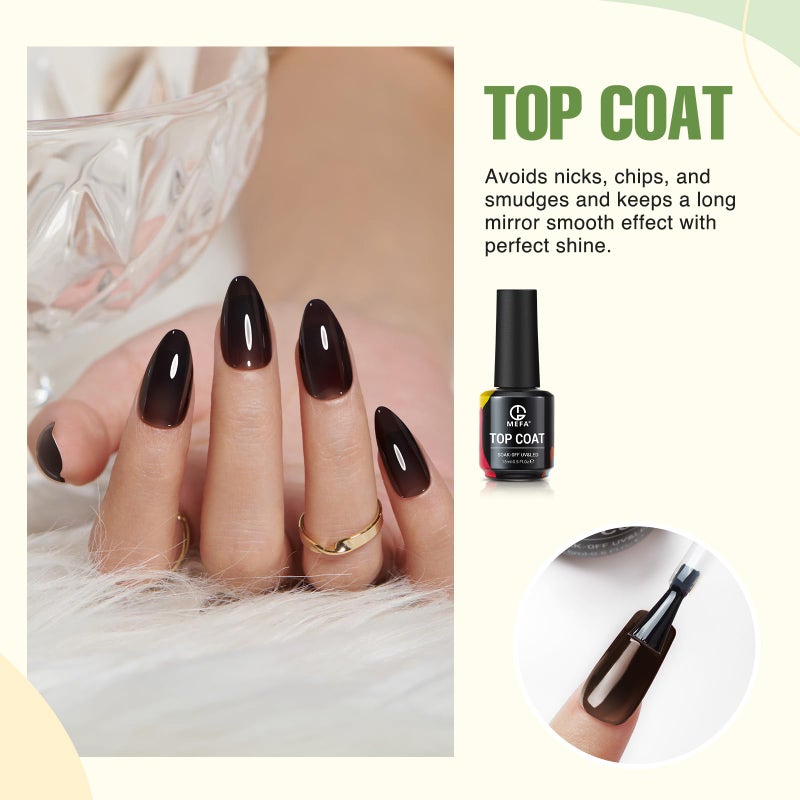MEFA 2 Pcs 15ml Gel Top Coat and Base Coat Set, No Wipe Gel Nail Polish Base and Top Coat, Long Lasting Glossy Shine Effect Soak Off LED Nail Lamp Top Base Coat Nail Art DIY Manicure Holiday Gifts - Image 3