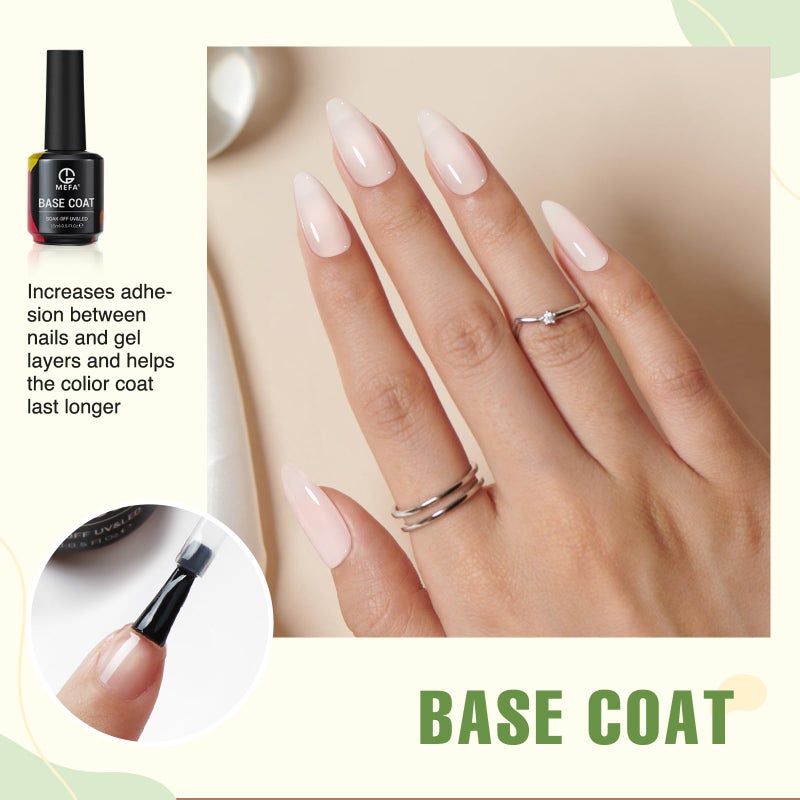 MEFA 2 Pcs 15ml Gel Top Coat and Base Coat Set, No Wipe Gel Nail Polish Base and Top Coat, Long Lasting Glossy Shine Effect Soak Off LED Nail Lamp Top Base Coat Nail Art DIY Manicure Holiday Gifts - Image 2