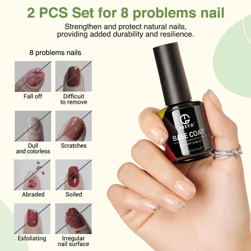 MEFA 2 Pcs 15ml Gel Top Coat and Base Coat Set, No Wipe Gel Nail Polish Base and Top Coat, Long Lasting Glossy Shine Effect Soak Off LED Nail Lamp Top Base Coat Nail Art DIY Manicure Holiday Gifts - Image 5