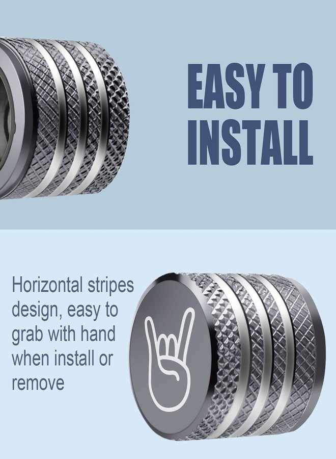 DECURCAR Tire Valve Stem Cap Cover - (5 Pack) Tire Air Cap Metal with Plastic Liner Corrosion Resistant Leak-Proof Rock and Roll for Car Truck Motorcycle Bike Grey - Image 4