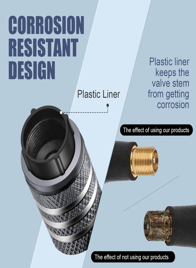 DECURCAR Tire Valve Stem Cap Cover - (5 Pack) Tire Air Cap Metal with Plastic Liner Corrosion Resistant Leak-Proof Rock and Roll for Car Truck Motorcycle Bike Grey - Image 2