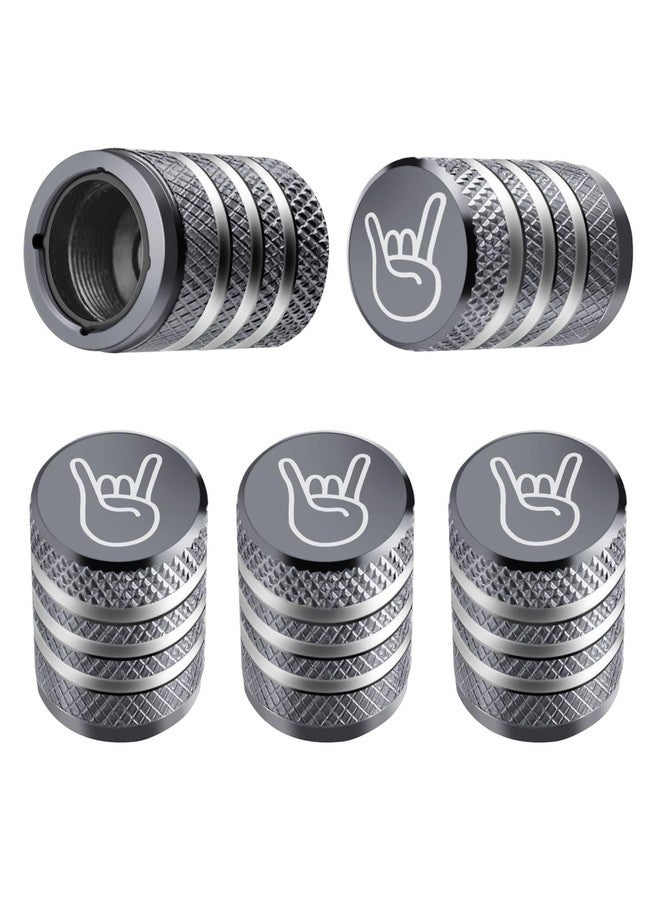 DECURCAR Tire Valve Stem Cap Cover - (5 Pack) Tire Air Cap Metal with Plastic Liner Corrosion Resistant Leak-Proof Rock and Roll for Car Truck Motorcycle Bike Grey - Image 1