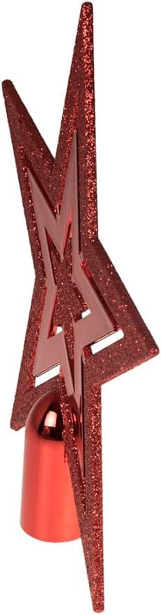 PartyToko 1 pcs 3D Glitter Star Christmas Tree Topper Decoration Hanging Christmas Treetop Star Ornament for Christmas Celebration8inch Colorred - Image 2