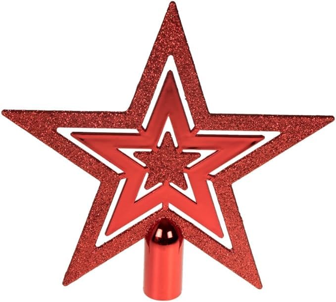 PartyToko 1 pcs 3D Glitter Star Christmas Tree Topper Decoration Hanging Christmas Treetop Star Ornament for Christmas Celebration8inch Colorred - Image 1