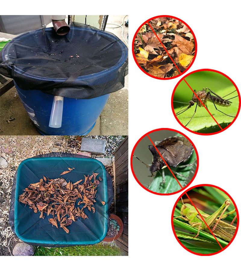 110 Gallon Mesh Rain Barrel Cover With Drawstring For Outdoor Trash Can Leaf Debris Protection - Image 1
