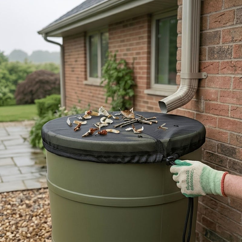 110 Gallon Mesh Rain Barrel Cover With Drawstring For Outdoor Trash Can Leaf Debris Protection - Image 4